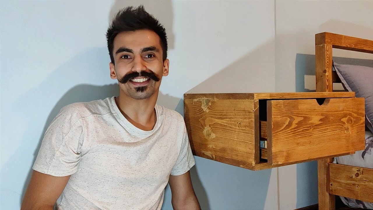 Bed side table with drawer / آموزش ساخت پاتختی دیواری با چوب روسی / ساخت پاتختی معلق و بدون پایه