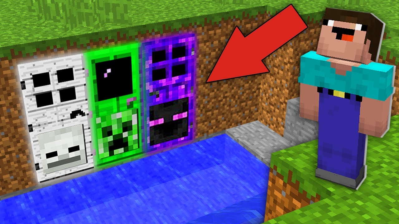 Minecraft NOOB vs PRO: NOOB DRAINED LAKE BUT FOUND SECRET SKELETON CREEPER DOOR AT BOTTOM! trolling