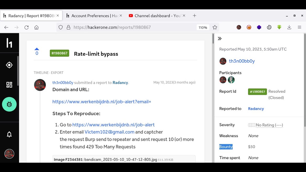 $50 Rate limit bypass || HackerOne Report || Bug Bounty