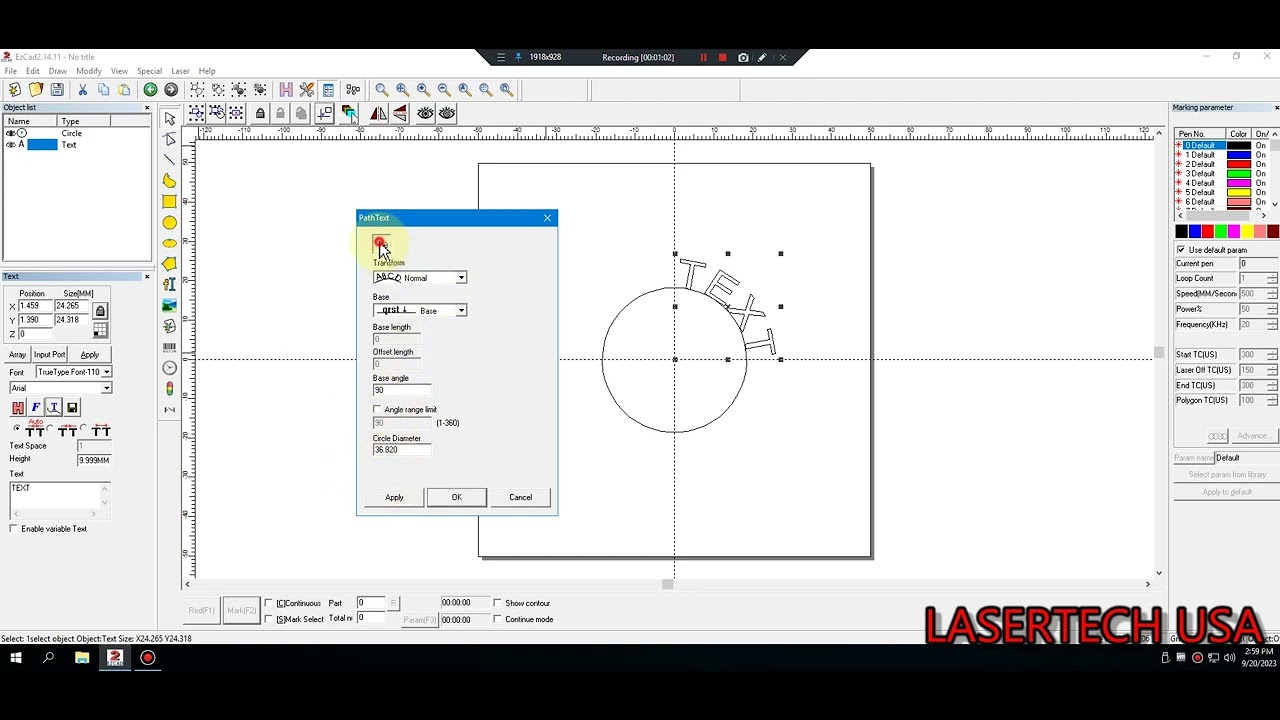 Demo on Circle Path Text in EzCad2