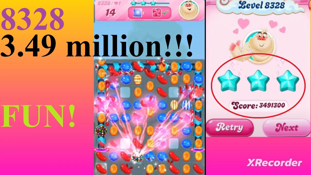 Candy Crush Saga Level #8328 3 colors super easy & fun no boosters sugar stars 3.49 million!!!