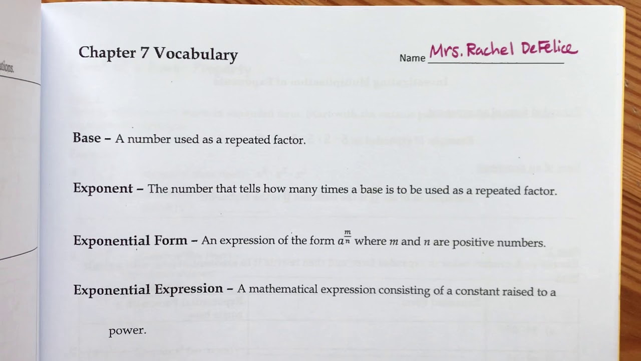 Chapter 7 - Exponents Vocabulary