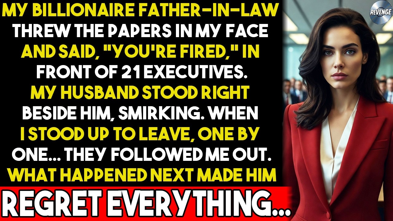 BILLIONAIRE father-in-law FIRED me before 21 execs, husband smirked—then THEY followed me out