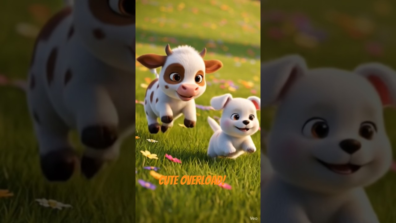 Cute Baby Cow and Puppy Playing Together | Adorable 3D Animal Friendship#cow #trending🤩