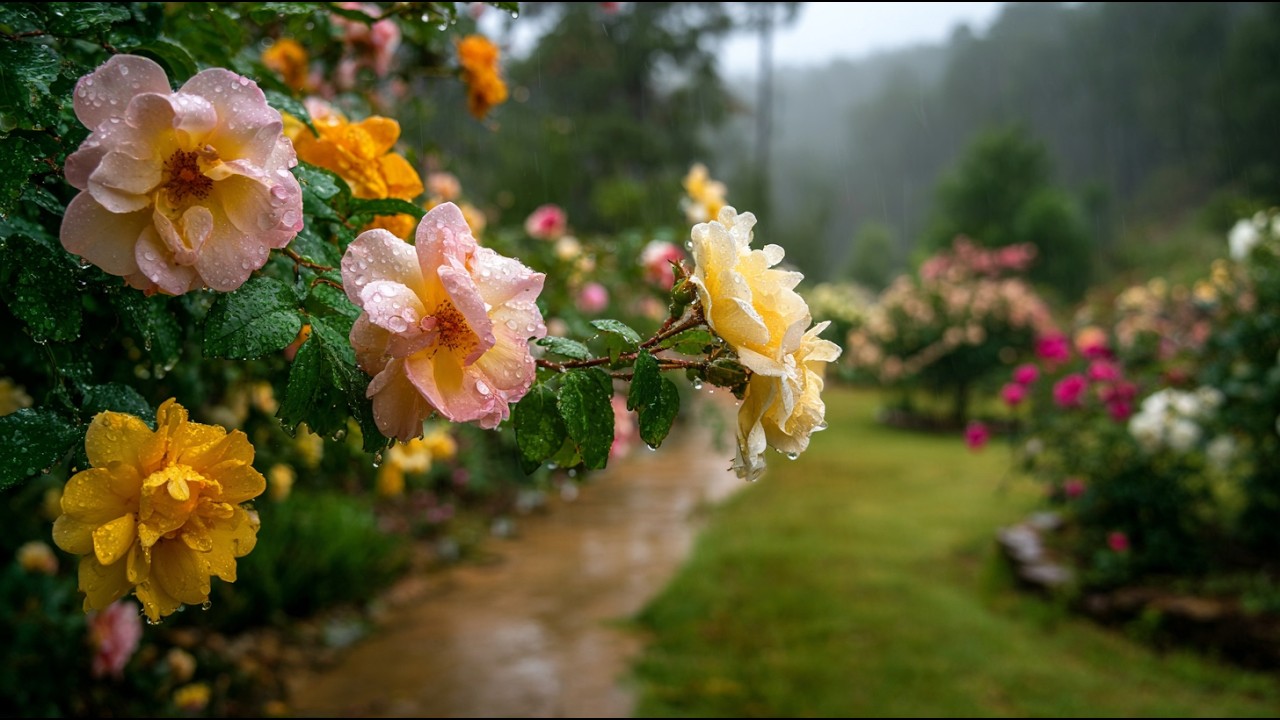 Gentle Rain in a Peaceful Garden | Relaxing Rain Sounds on Leaves for Sleep & Study