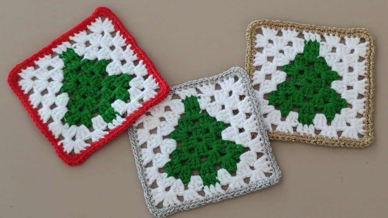 Harika Tığ İşi Çam Ağacı Kare Motif Yapılışı - Crochet Tree Granny Square Pattern