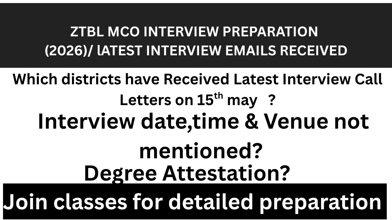 ZTBL MCO Interview Call Letter Latest Update Today 15 May 2026