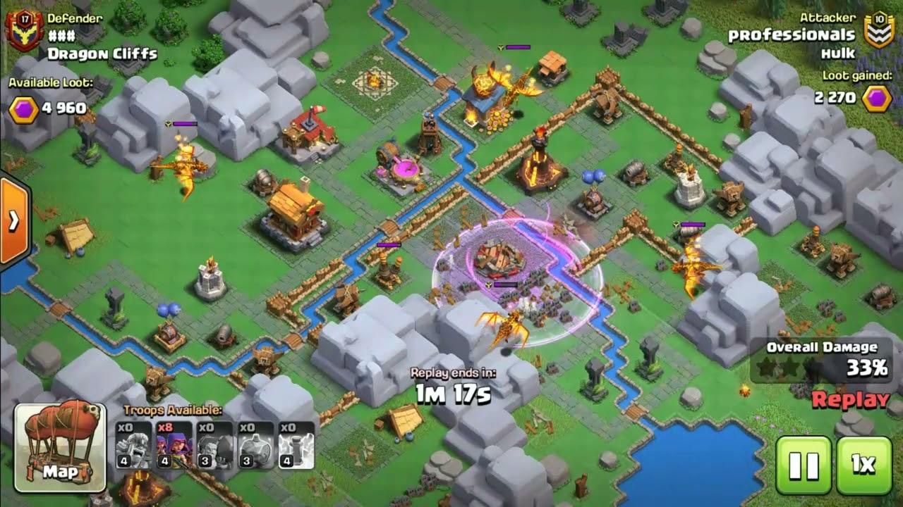 Capital Hall 8 Attacks!! Easy 3 star Dragon Cliffs in 2 attacks!