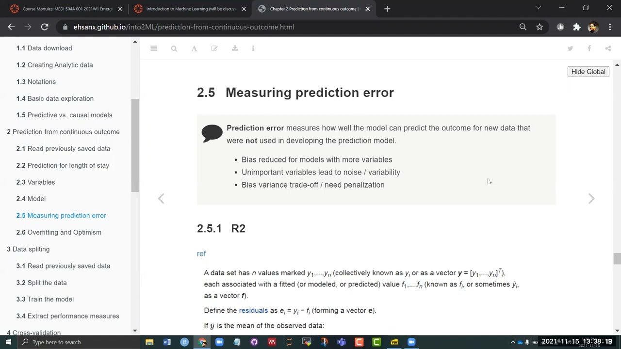 Prediction continuous outcome,  Design Matrix, Measure prediction error: rmse/ r2, Overfit/ Optimism