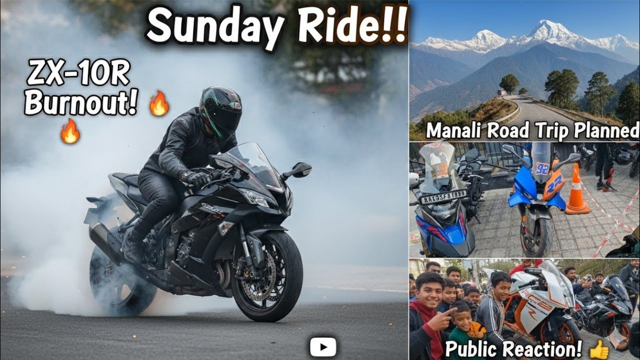 New Year First Sunday Ride | Part 1 |Manali  trip confir.✌️😊 | zx10r Burnout 😱| Amazing superbikes|