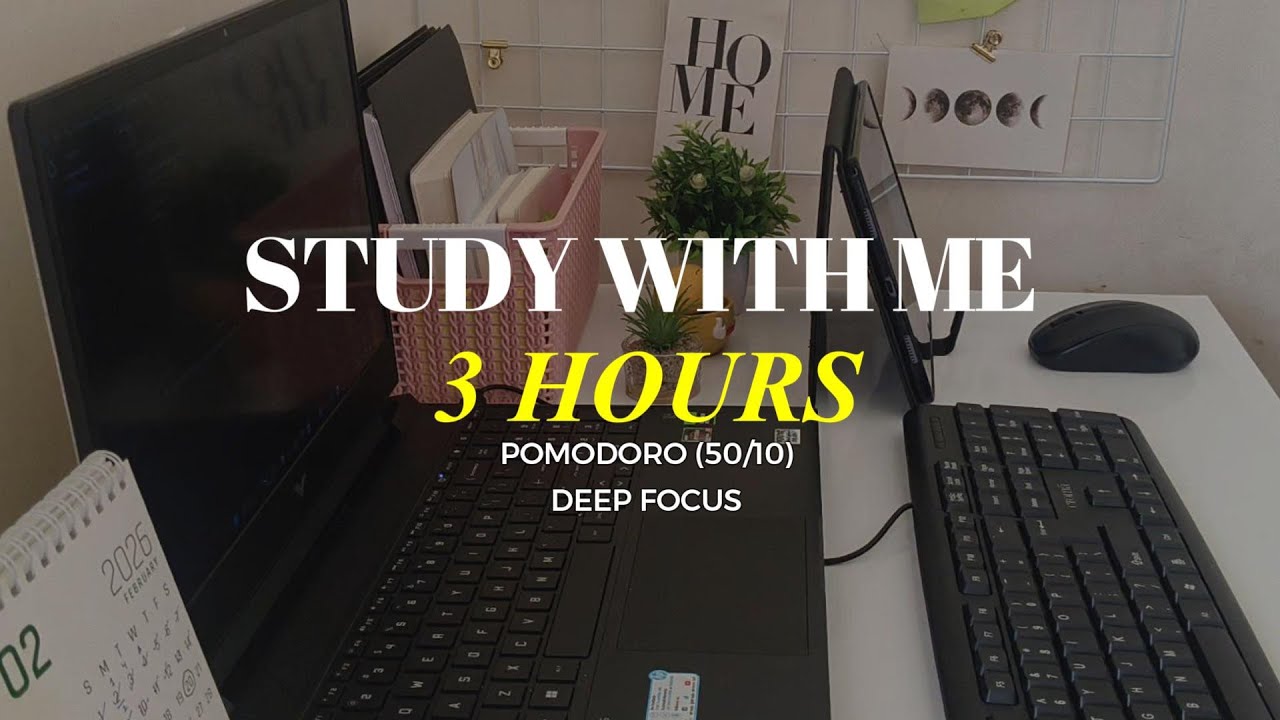 3 HOUR STUDY WITH ME 📖/ Pomodoro⏱️/ Calm Rainy sounds/ motivation/ study