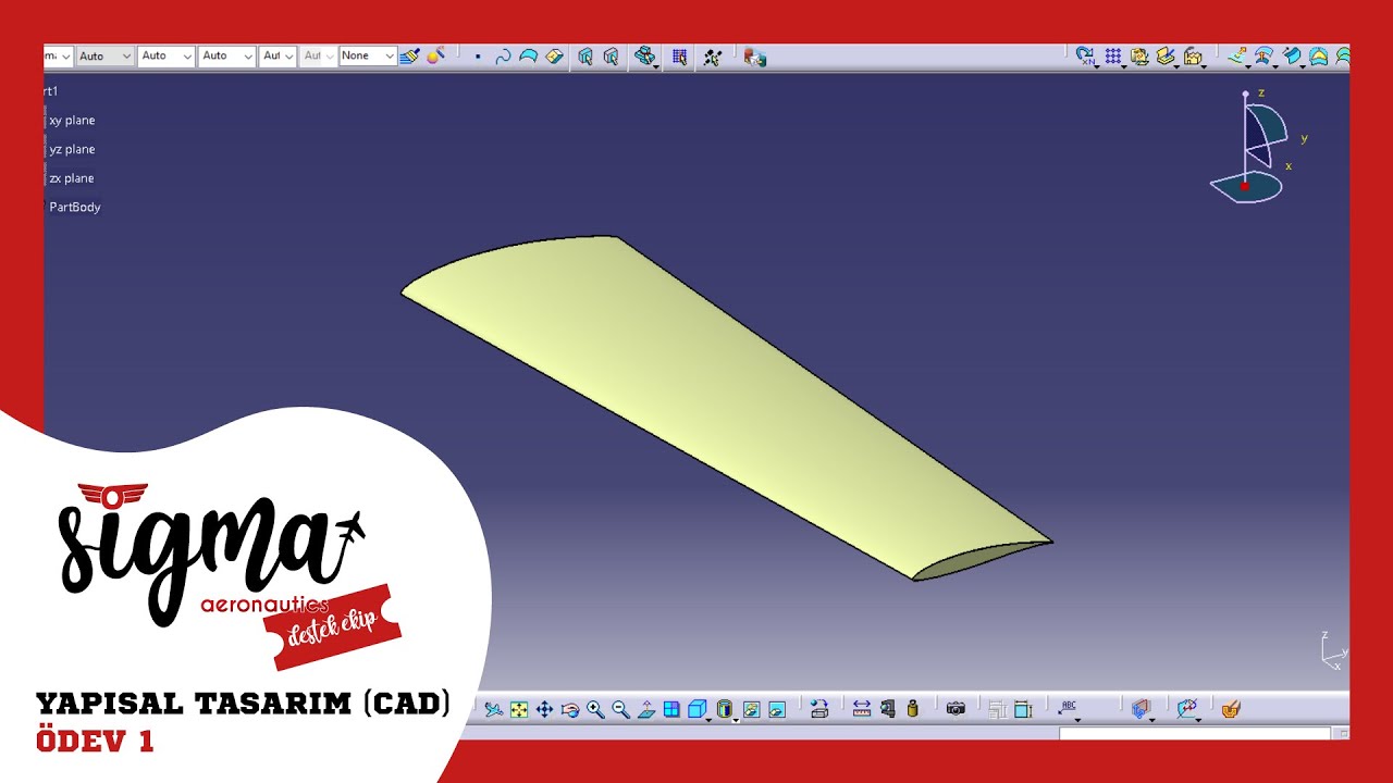 CATIA | Kanat Yüzeyi Çizimi | (YTU Sigma Destek Ekip | CAD Ödev 1)