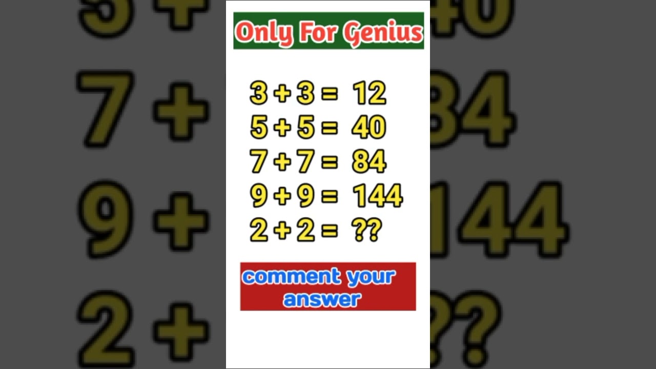 maths puzzle Math puzzle&nbsp;#shorts&nbsp;#puzzleMath puzzle&nbsp;#shorts&nbsp;#puzzle only for Genius
