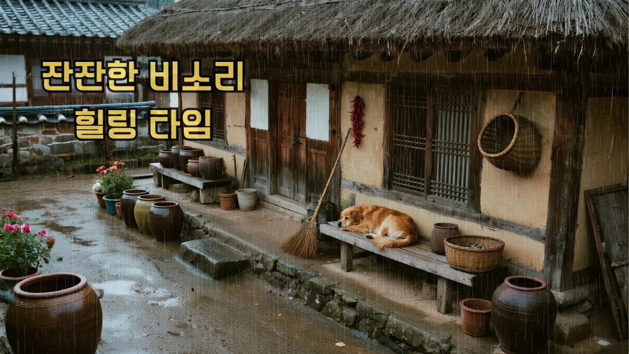 🌧️전통 시골집 처마 아래, 빗소리와 함께 깊이 잠든 강아지 | 편안함 가득한 휴식 ASMR
