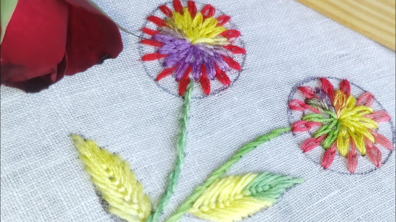 Very easy different embroidery tutorial 🪡! Daizy stitch !fly stitch! Stem stitch!
