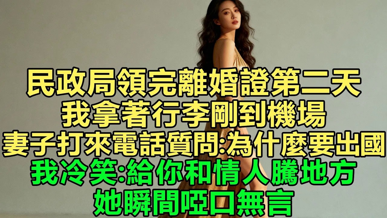 民政局領完離婚證第二天，我拿著行李剛到機場，妻子打來電話瘋了質問：為什麼要出國，我冷笑：給你和情人騰地方！她瞬間啞口無言