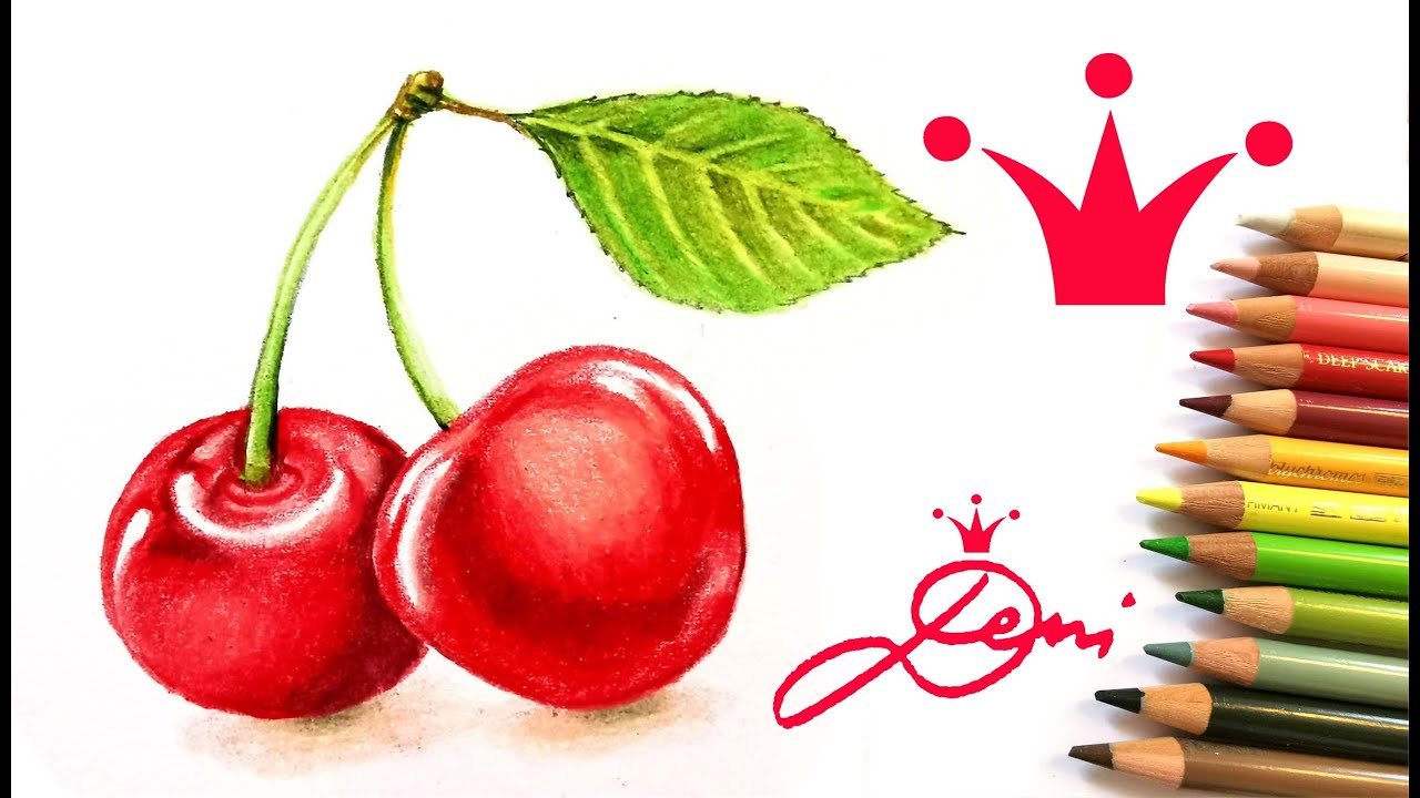 Kirschen realistisch zeichnen mit Buntstiften 🍒 How to draw realistic cherries with colored pencils
