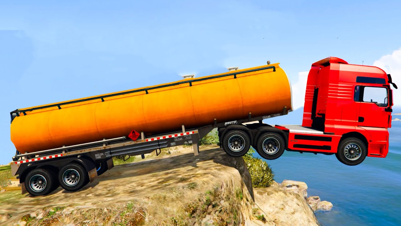 Trucks Jumping Into The Water - GTA 5 Mods & Cars Funny Moments