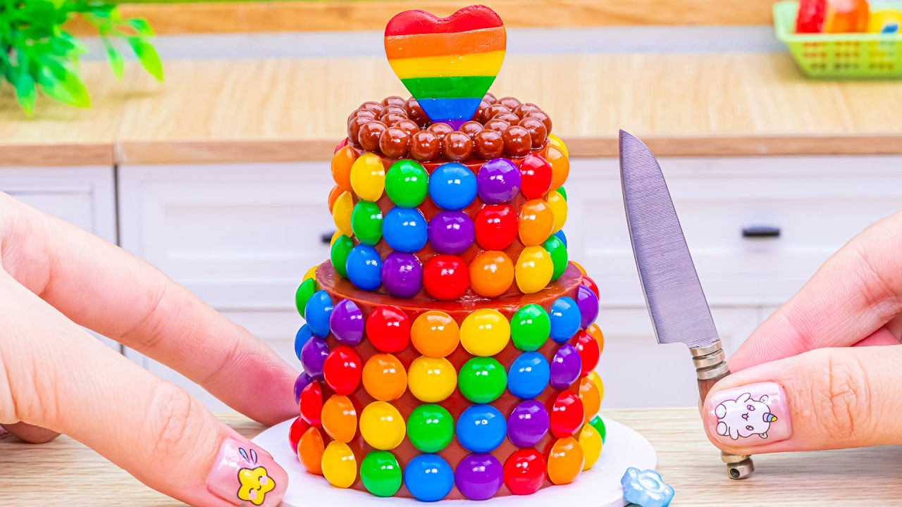 Mini Rainbow Cake Recipe | Lovely Miniature 2-tier Rainbow Jelly Cake by Sara Mini Cake