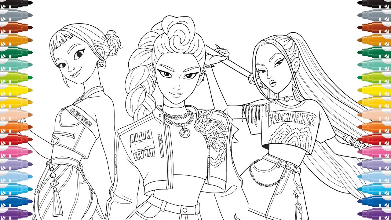 KPop Demon Hunters Coloring Pages - Mira, Rumi and Zoey /Satisfying Coloring /Relaxing Art