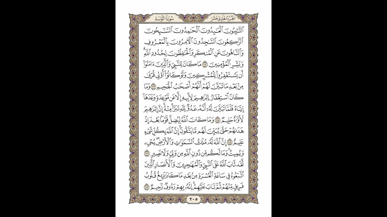 الوجه 205 من القرآن مكرر ١٠ مرات مع الآيات | سورة التوبة | الشيخ خليفة الطنيجي