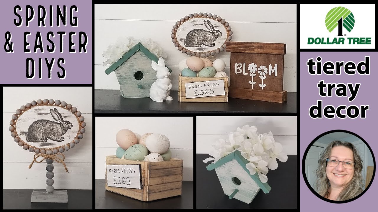 Spring & Easter Dollar Tree DIYS~Tiered Tray Decor for Spring & Easter~High end Farmhouse DIYS