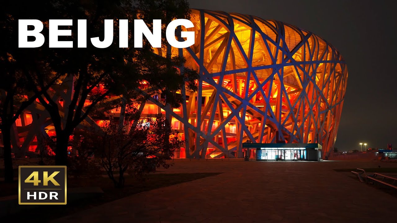 4K HDR Beijing City Night Walk - Olympic park