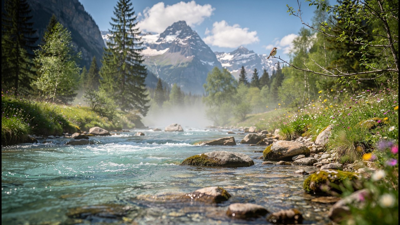 Peaceful Alpine River with Birds 🌿 Relaxing Mountain Nature Sounds