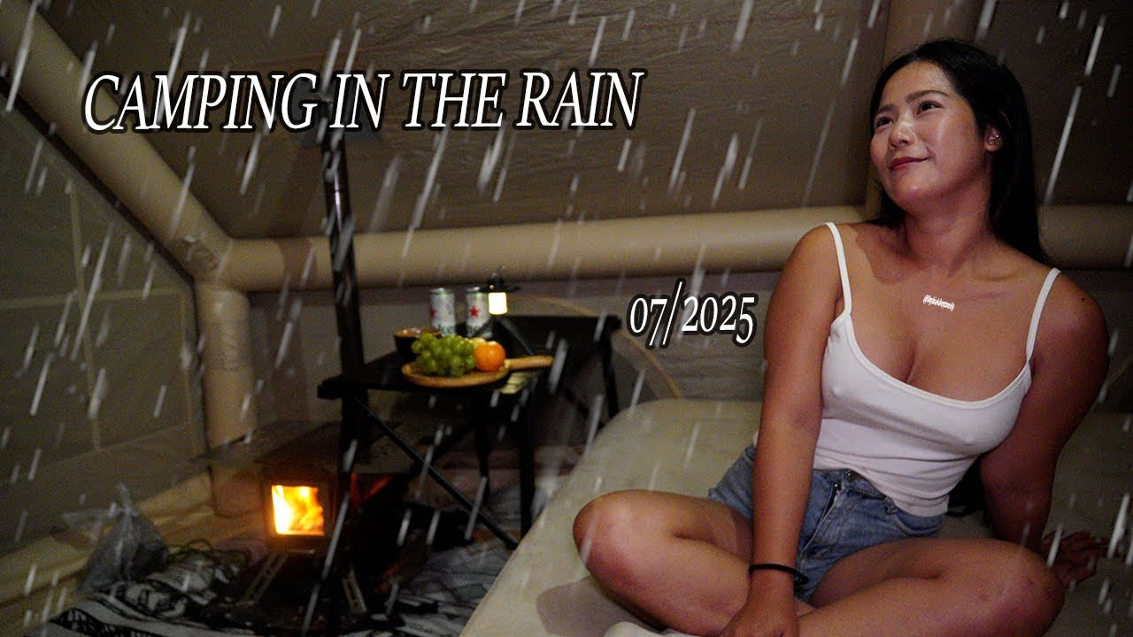 CAMPING IN THE RAIN☔️ LONG RAIN ⚡️Thunderstorms - COZY IN AIR TENT - ASMR