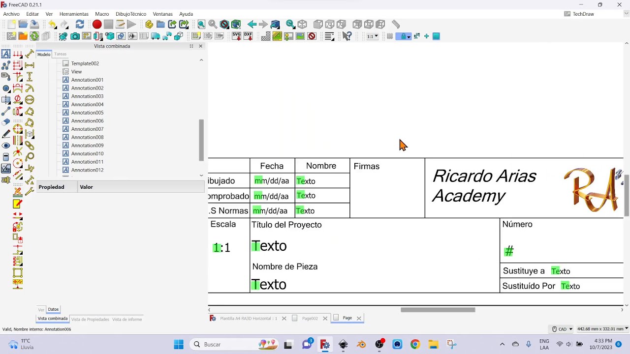 Parte 3. Personalizar Formato, Cajetín o Rótulo de planos en FreeCAD.
