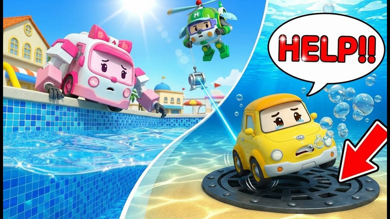 🚨 Pool Drain Danger! Robocar POLI Teaches Kids Water Safety | Little Rescue Squad