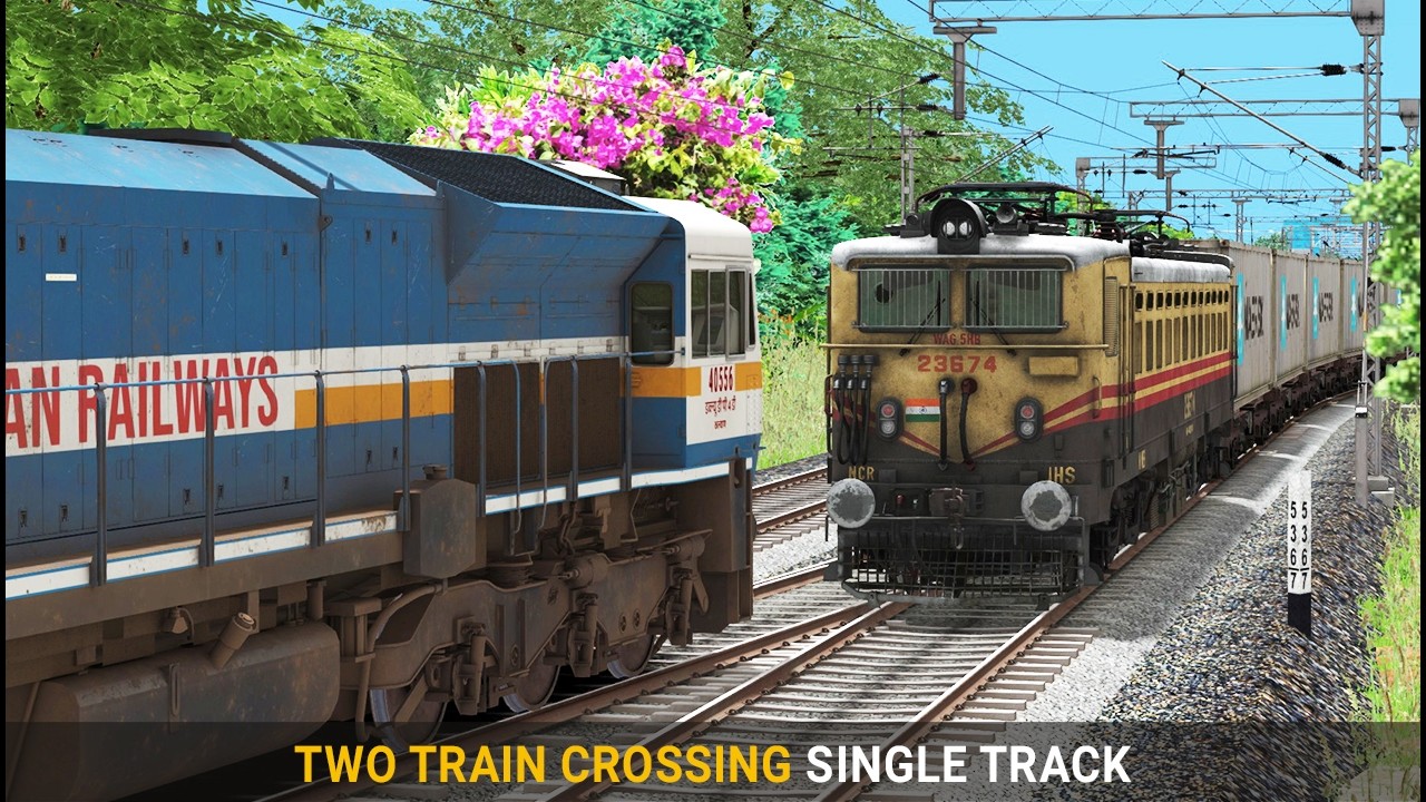 Two Train Crossing at Single Track | Train Simulator | Train Crossing | Rail Road Games