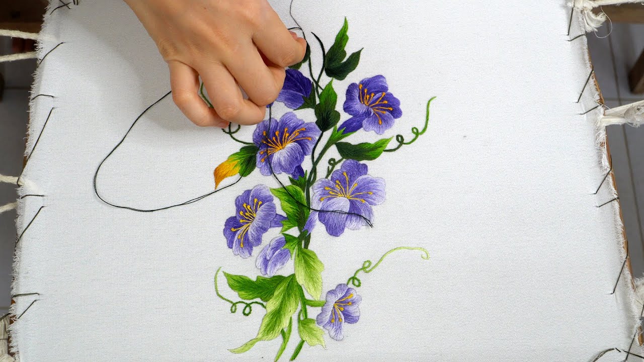 Kit05 Purple Wildflowers Embroidery - Beautiful Flower Hand Embroidery Tutorial for Beginners