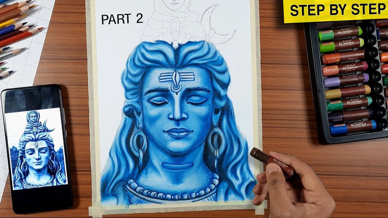 Lord shiva drawing with oil pastel,  Shiva drawing, Mahashivratri drawing,  Oil pastel drawing,
