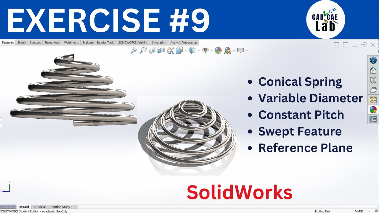 Коническая пружина | Элемент спирали и спирали | SolidWorks для начинающих | Серия упражнений
