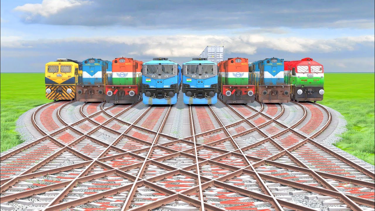 PARALLEL CROSSING OF EIGHT TRAINS WITH DIAMOND CROSSING RAILROAD CROSSING  | Train Simulator| 
