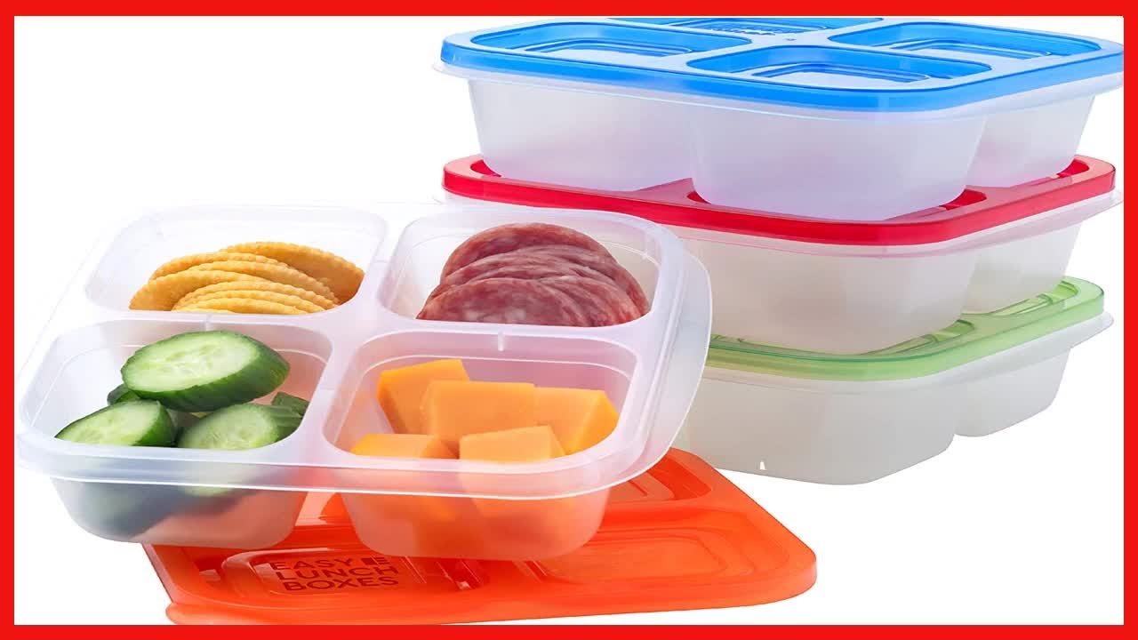 EasyLunchboxes®   Bento Snack Boxes   Reusable 4 Compartment Food Containers for School, Work and