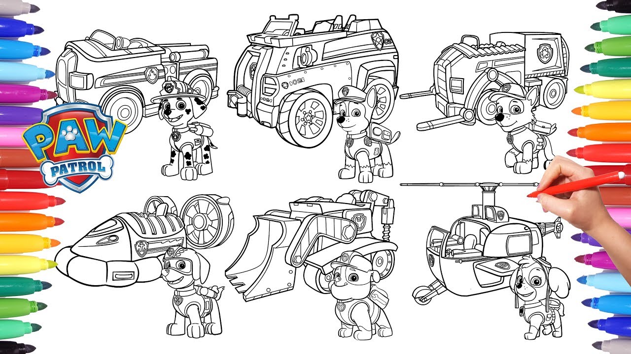 PAW PATROL + VEHICLES Coloring Pages for Kids | How to Color All Paw Patrol and All their Vehicles