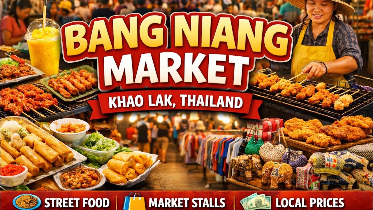 Пешеходная экскурсия по рынку Банг Нианг 🇹🇭 | Уличная еда, киоски ночного рынка и цены в Као Лак