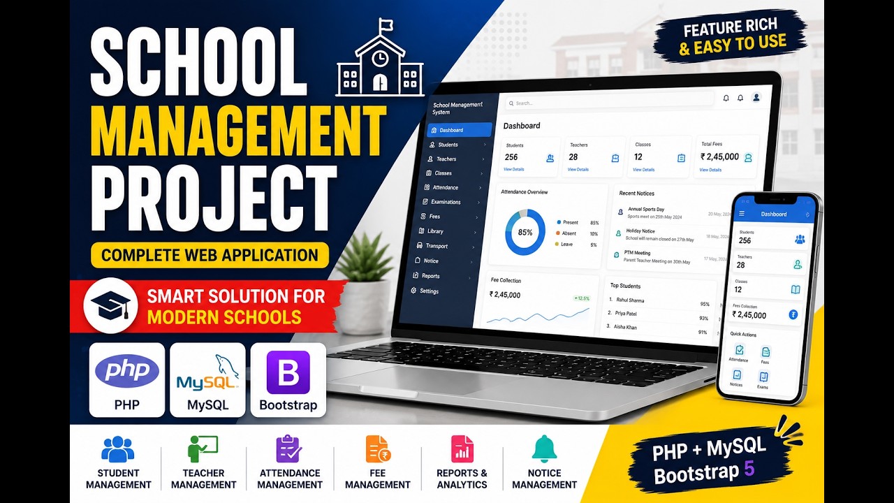 School Managment Project PHP , MySql, Bootstrap : Export Table To Excel in PHP Project #022