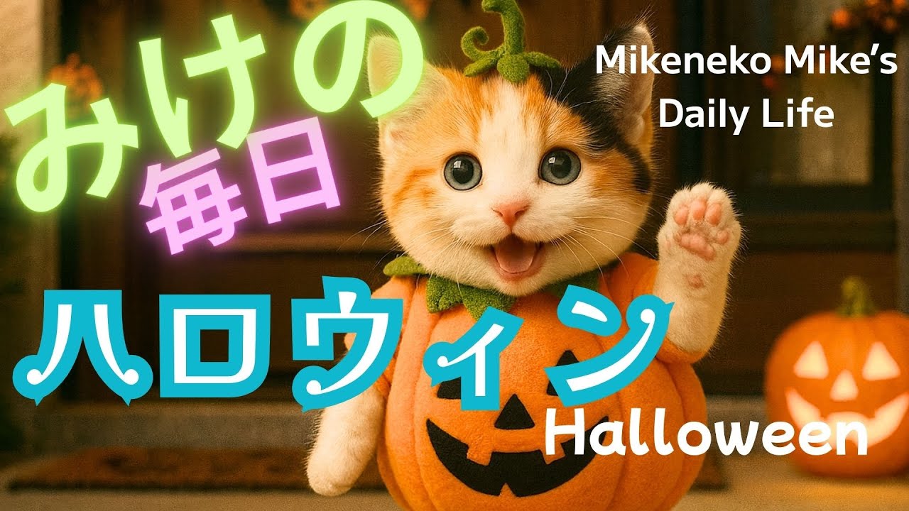 『三毛猫みけの毎日』ハロウィン♡Mikeneko Mike’s Daily Life .Halloween　かぼちゃの似合うにゃんこNo1になるのだ❣️の巻