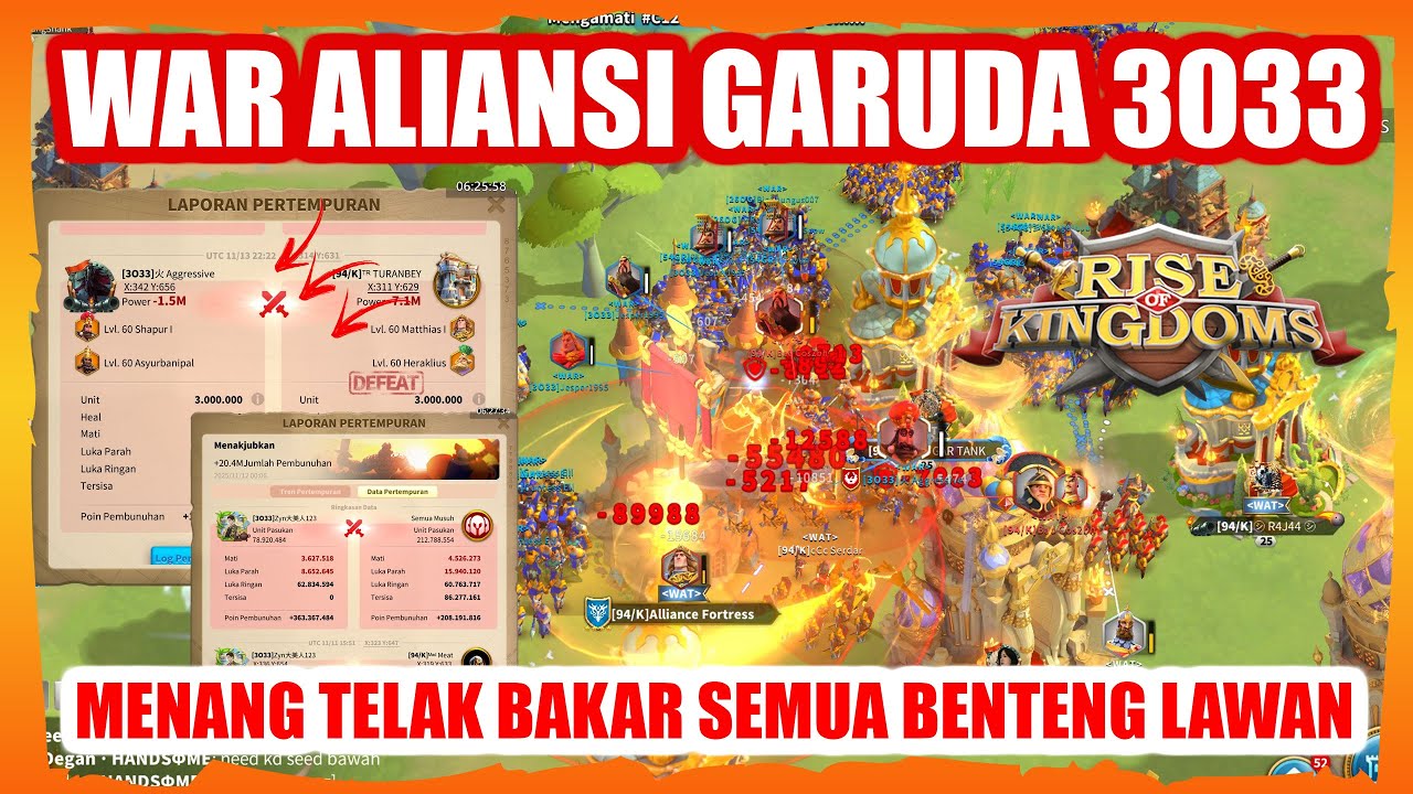 GARUDA 3033 ALIANSI INDO MENANG TELAK BAKAR SEMUA BENTENG LAWAN !! WAR KVK ROK SOC