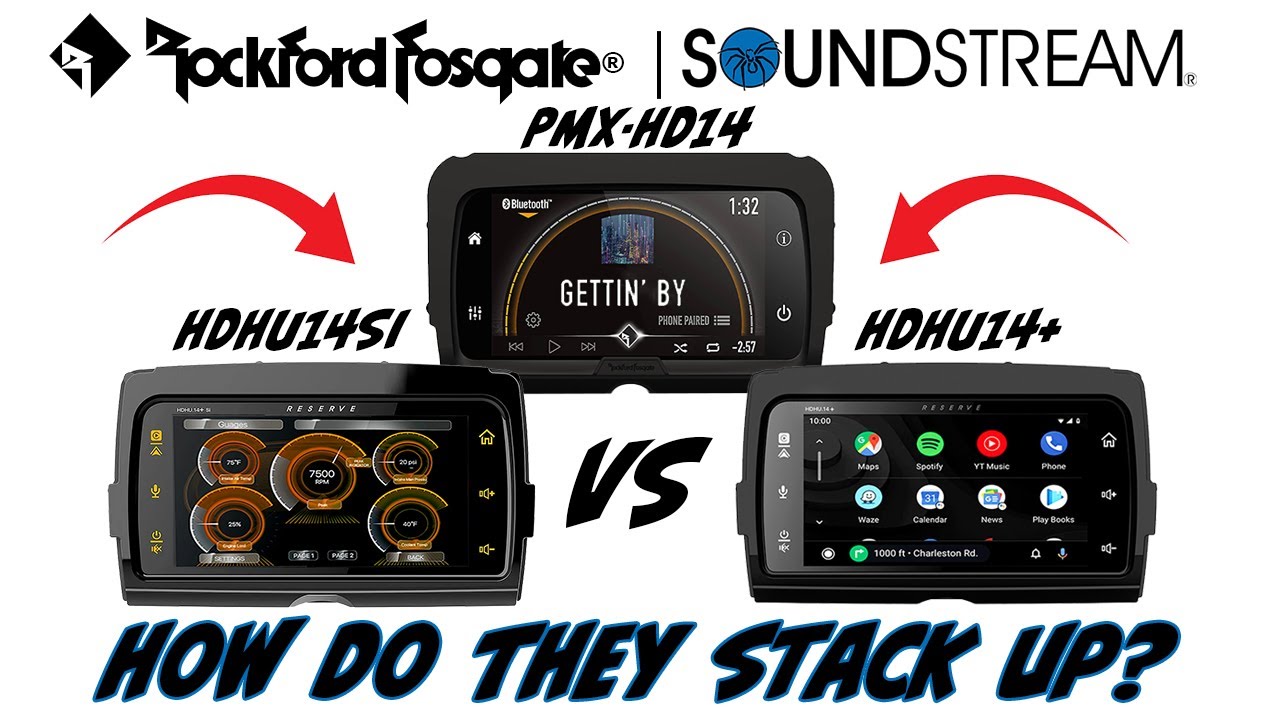 How does the Rockford Fosgate PMX-HD14 compare to the HDHU14+ and HDHU14SI from Soundstream Reserve?