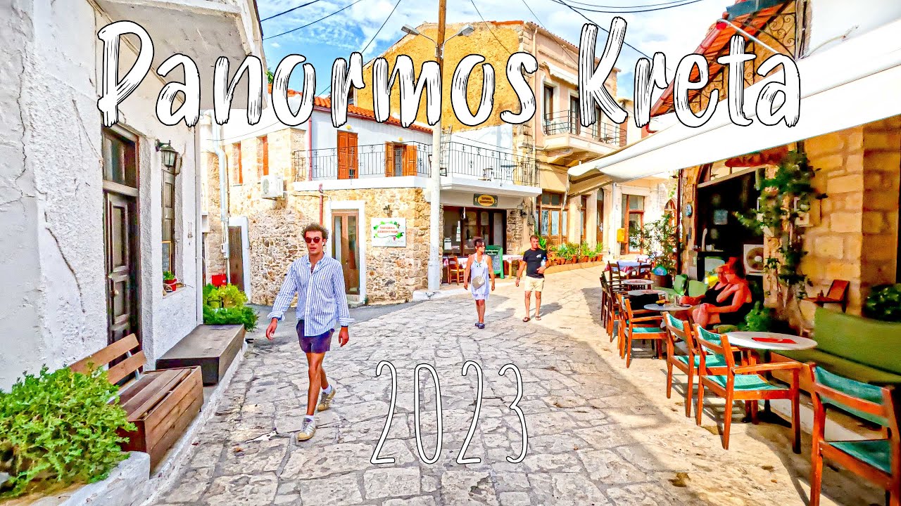 Panormos Rethymno, walking tour 4k, Greece 2023