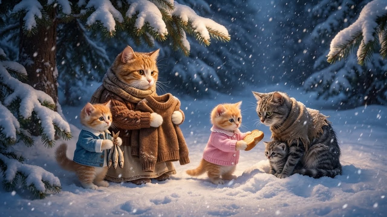 The Poor Cat Lady Hugs Her Shivering Child in the Snowy Forest – And a Miracle Appeared in the Night