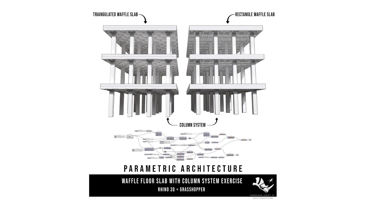 How to make Waffle Slab Subdivision & columns Grasshopper & Rhino Parametric Architecture tutorials