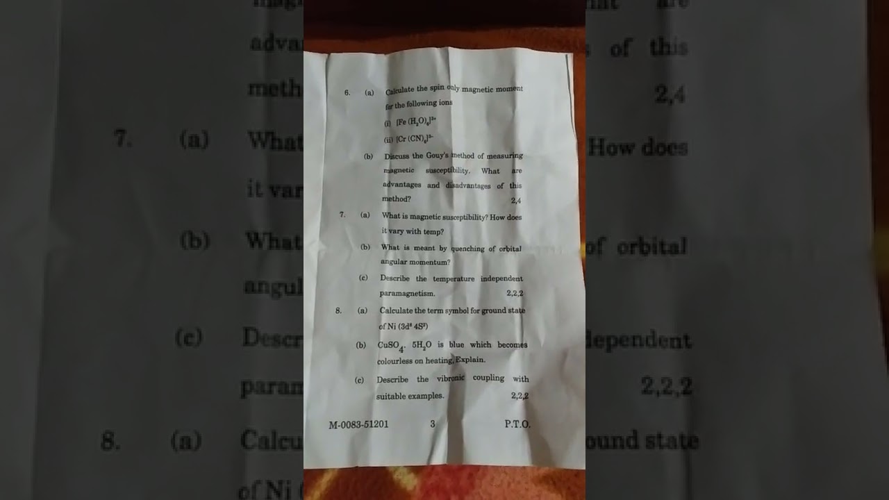 #IGU bsc 5th sem inorganic chemistry paper 2022 igu