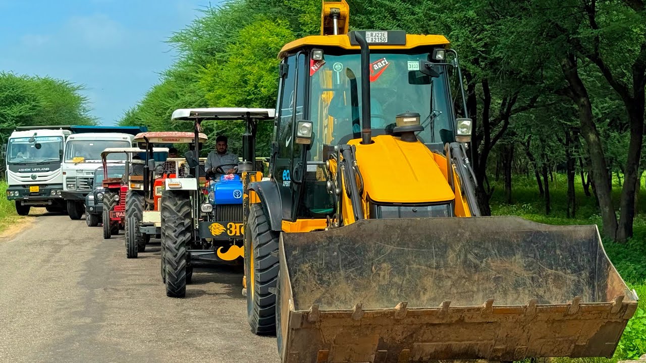 Jcb 3dx Loading Mud TATA Tippers Trolley Tractors Swaraj 855F New Holland 3630 Tractor jcbThar truck