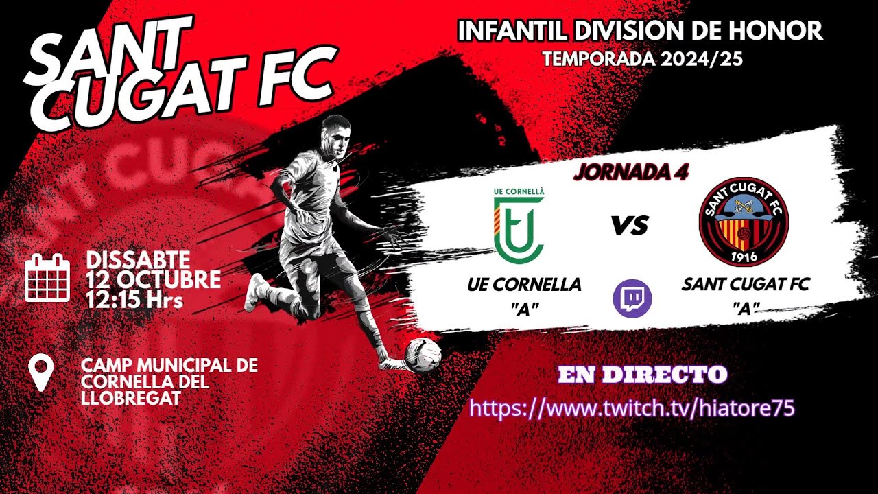 Jornada 4 Divisio D'Honor Temporada 24/25 Resum UE Cornellá vs Sant Cugat FC 12 Oct2024