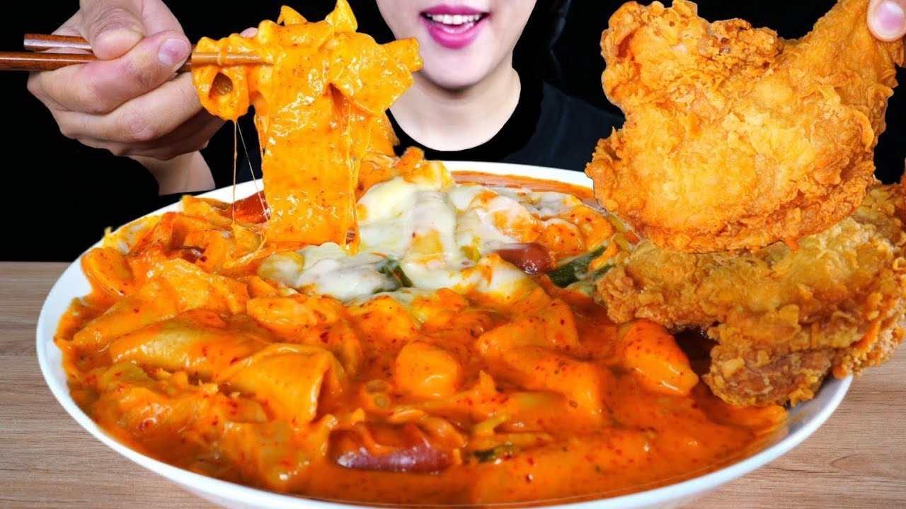 ASMR 엽떡로제 또먹음!~ 로제엽떡 먹방! 통다리치킨 먹방 리얼사운드 | Rose Spicy Tteokbokki with chicken | Eating Sounds Mukbang